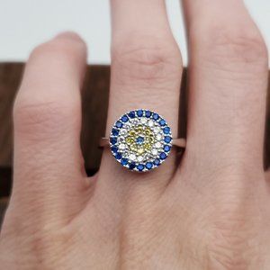 Size 7 925 Sterling Silver Blue Spinel With Yellow And Clear CZ Ring